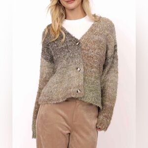 Sadie & Sage Olive Brown SMILEY CARDIGAN Sz S
